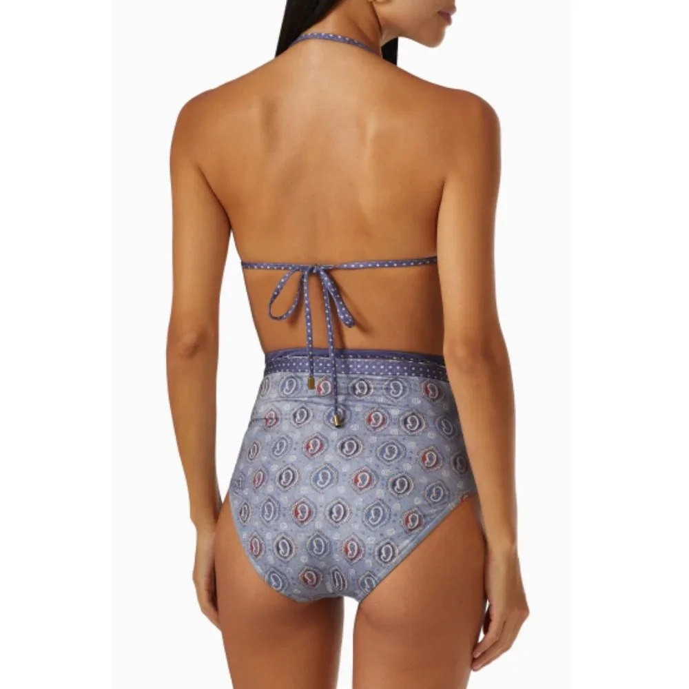 ZIMMERMANN 'Vitali' Paisley-Print 2-Piece Halterneck Bikini Set, Blue. - Picture 2 of 4
